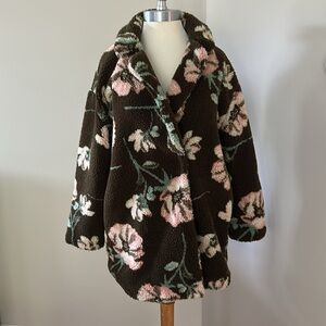 Floral Teddy Jacket - Black and Pink